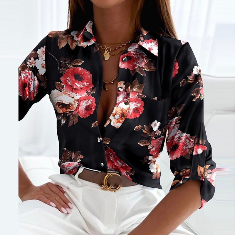 Women’s Printed Long Sleeve Button Down Blouse