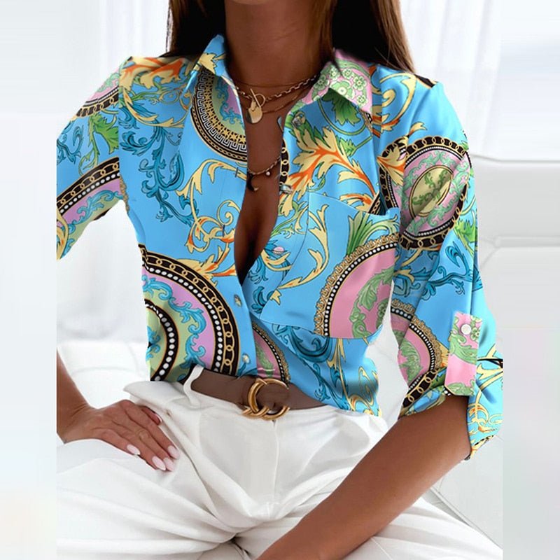 Women’s Printed Long Sleeve Button Down Blouse