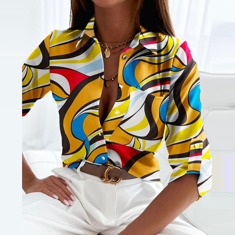 Women’s Printed Long Sleeve Button Down Blouse