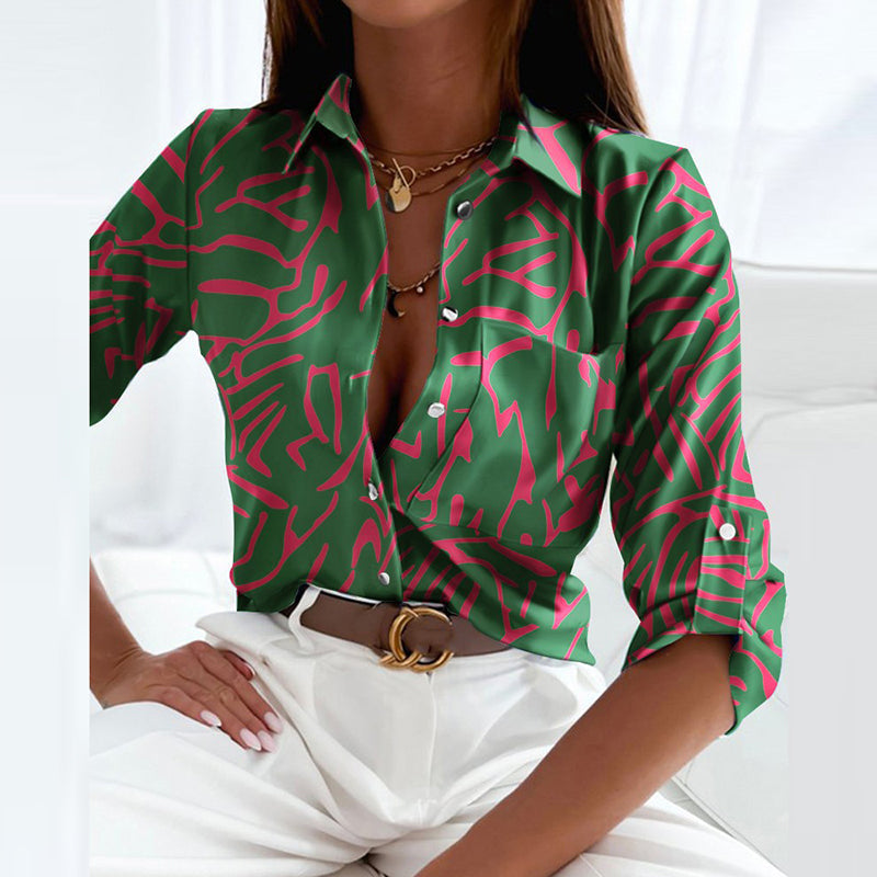Women’s Printed Long Sleeve Button Down Blouse