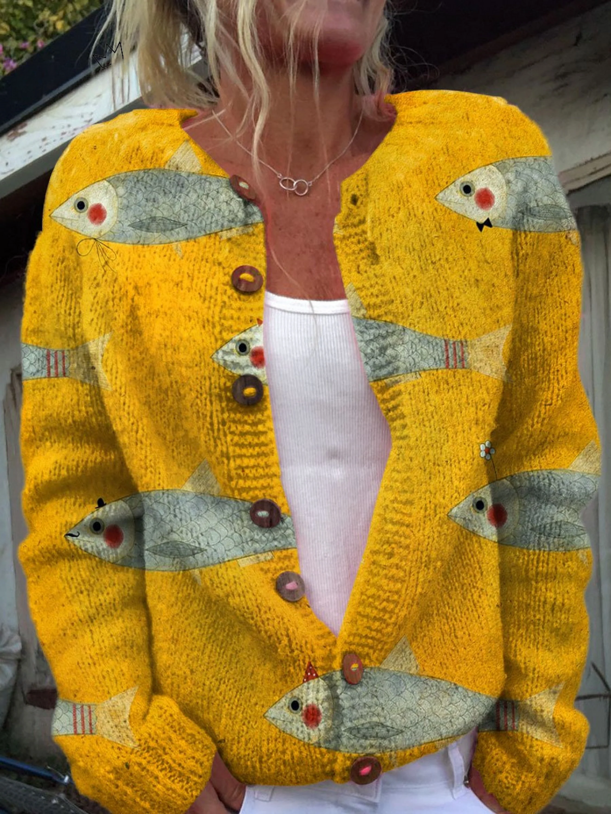 Women's Printed Long Sleeve Knit Cardigan