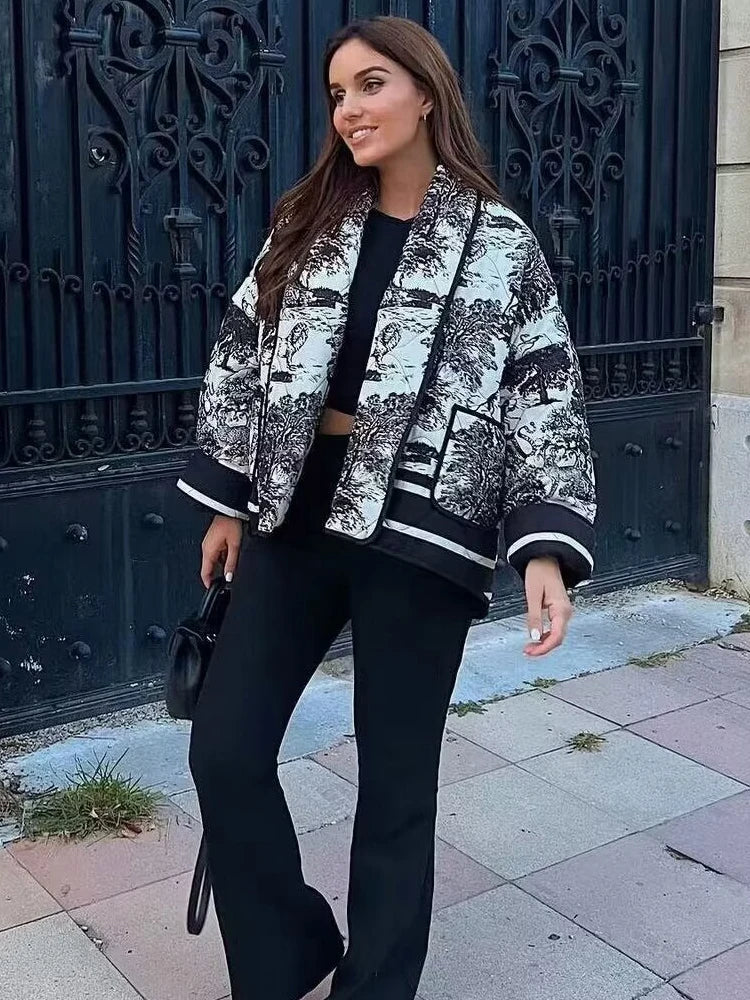 Women’s Printed Open Front Long Sleeve Jacket