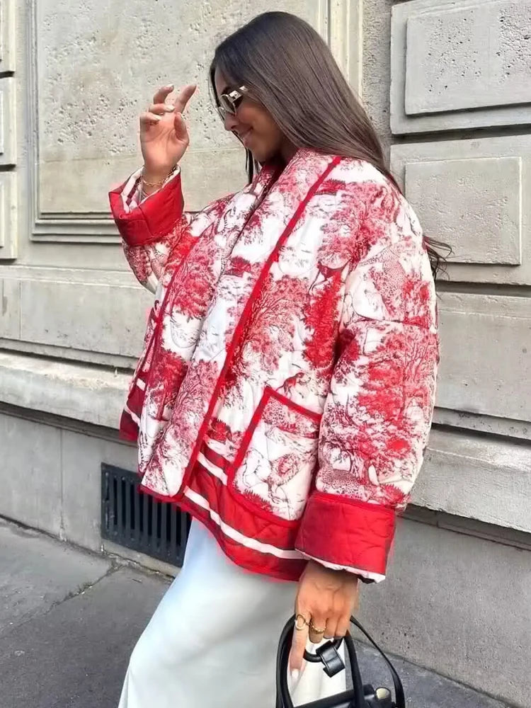 Women’s Printed Open Front Long Sleeve Jacket