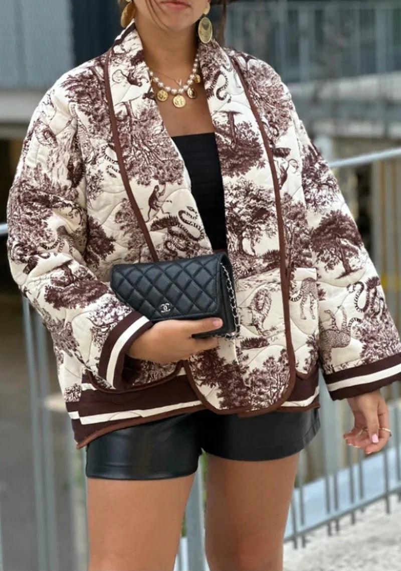 Women’s Printed Open Front Long Sleeve Jacket