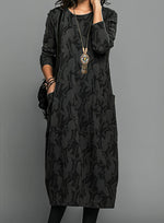 Women's Printed Round-Neck Long-Sleeve Midi Winter Dress