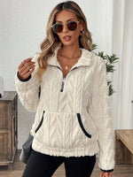 Women's Quarter-Zip Cable-Textured Fleece Sweater