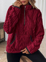 Women's Quarter-Zip Cable-Textured Fleece Sweater