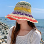 Women’s Rainbow Crochet Straw Bucket Hat