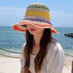 Women’s Rainbow Crochet Straw Bucket Hat