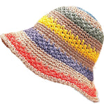 Women’s Rainbow Crochet Straw Bucket Hat