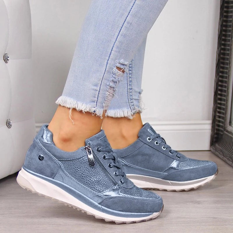Women's Rhinestone Accented Side-Zip Lace-Up Sneakers