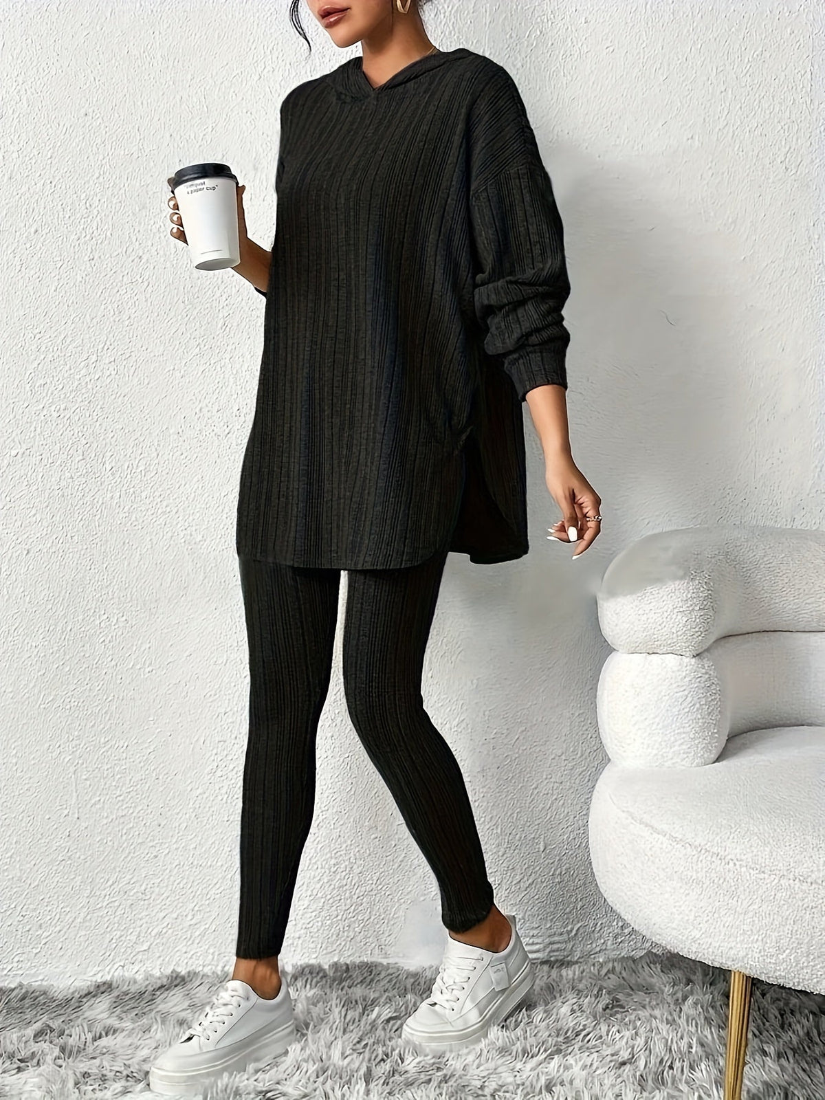 Women’s Ribbed Hoodie and Leggings 2 Piece Lounge Set