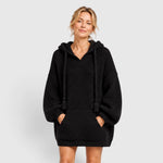 Women's Ribbed Knit Drawstring Hood Kangaroo Pocket Fleece Hoodie