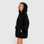 Women's Ribbed Knit Drawstring Hood Kangaroo Pocket Fleece Hoodie