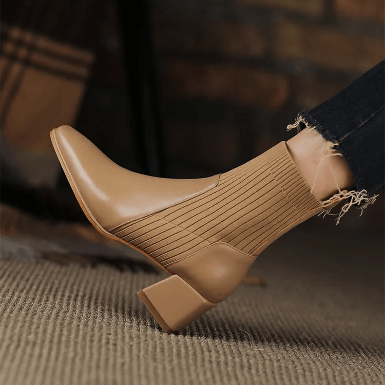 Women’s Ribbed Knit Sock Block Heel Ankle Boots