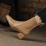 Women’s Ribbed Knit Sock Block Heel Ankle Boots