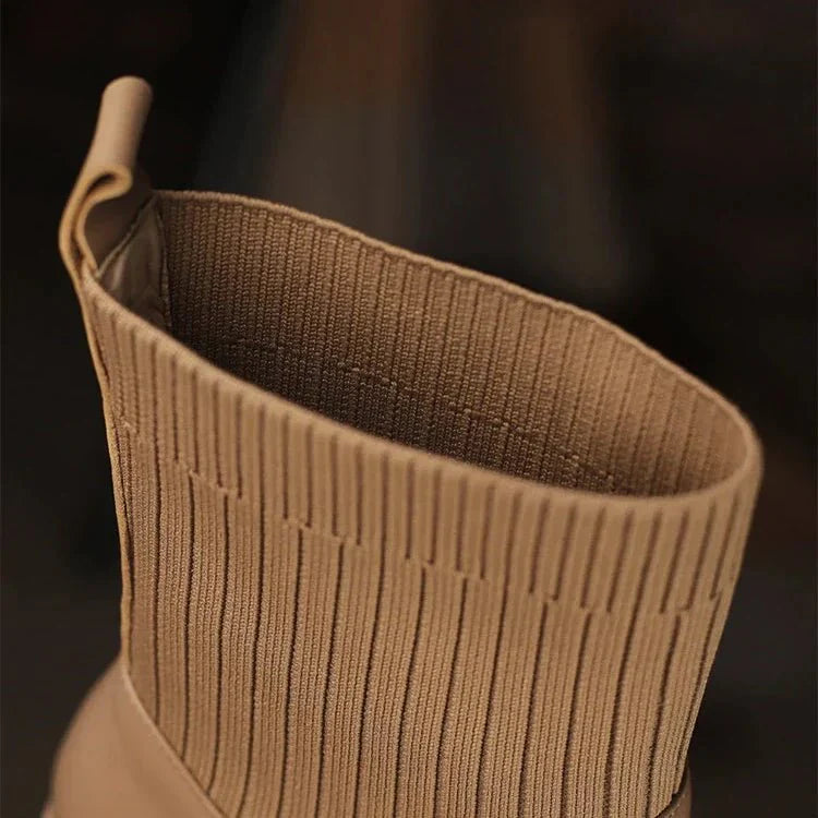 Women’s Ribbed Knit Sock Block Heel Ankle Boots