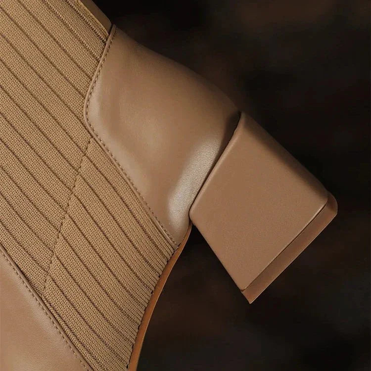 Women’s Ribbed Knit Sock Block Heel Ankle Boots