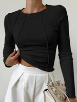 Women’s Ribbed Seam Detail Long Sleeve Knit Top