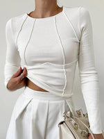 Women’s Ribbed Seam Detail Long Sleeve Knit Top