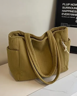 Women’s Ribbed Tote Shoulder Bag with Side Pocket Detail
