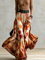 Women's Ribbed Turtleneck Top Leaf-Print Skirt Set