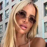 Women’s Rimless Geometric Oval Frame Sunglasses