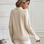 Women's Round-Neck Button-Cuff Lace-Trim Cable Knit Sweater