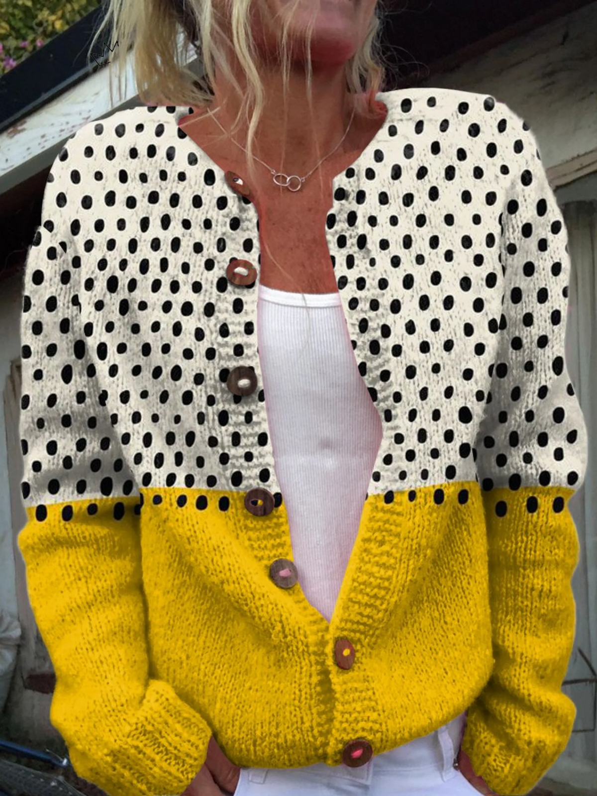 Women's Round-Neck Button-Front Knit Cardigan
