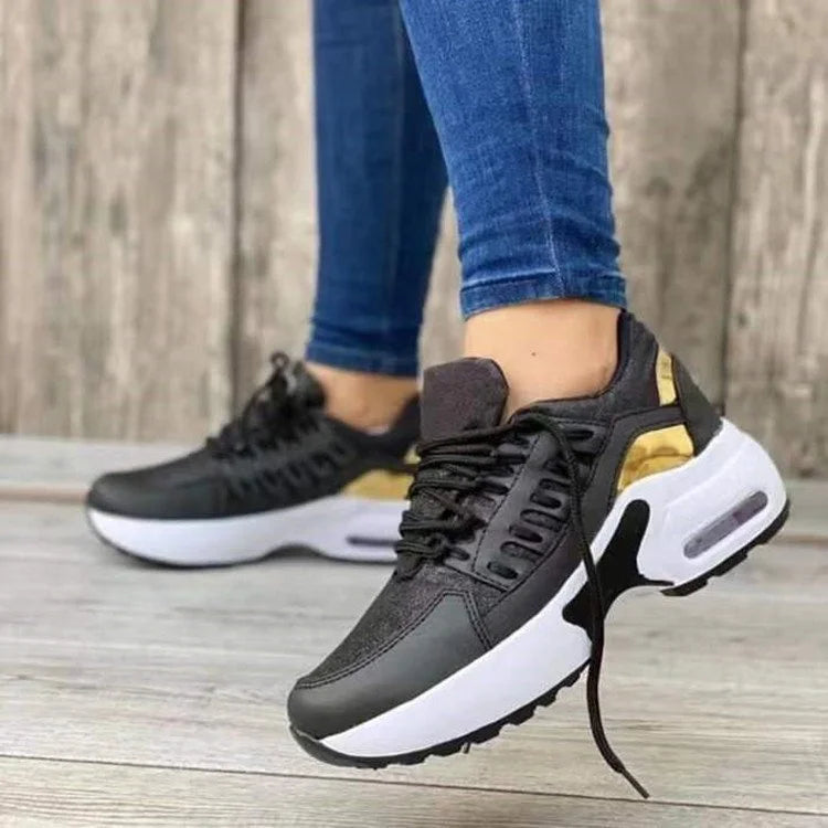 Women's Rounded Toe Lace Up Platform Sneakers