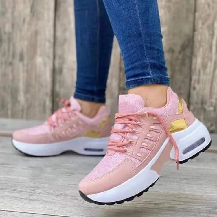 Women's Rounded Toe Lace Up Platform Sneakers