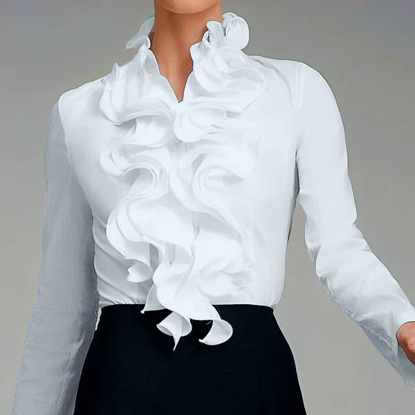 Women's Ruffle-Collar Long-Sleeve Button-Up Blouse