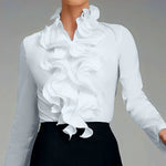 Women's Ruffle-Collar Long-Sleeve Button-Up Blouse
