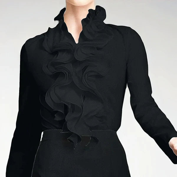 Women's Ruffle-Collar Long-Sleeve Button-Up Blouse