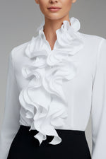 Women's Ruffle-Collar Long-Sleeve Button-Up Blouse