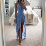 Women's Ruffle High Low Spaghetti Strap Maxi Wedding Guest Dress