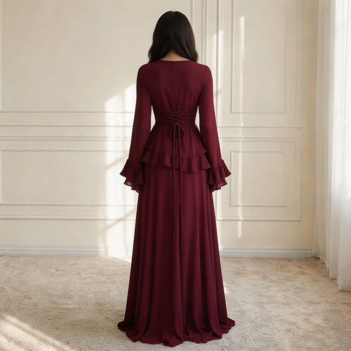 Women's Ruffle-Trim Flare-Sleeve Maxi Dress