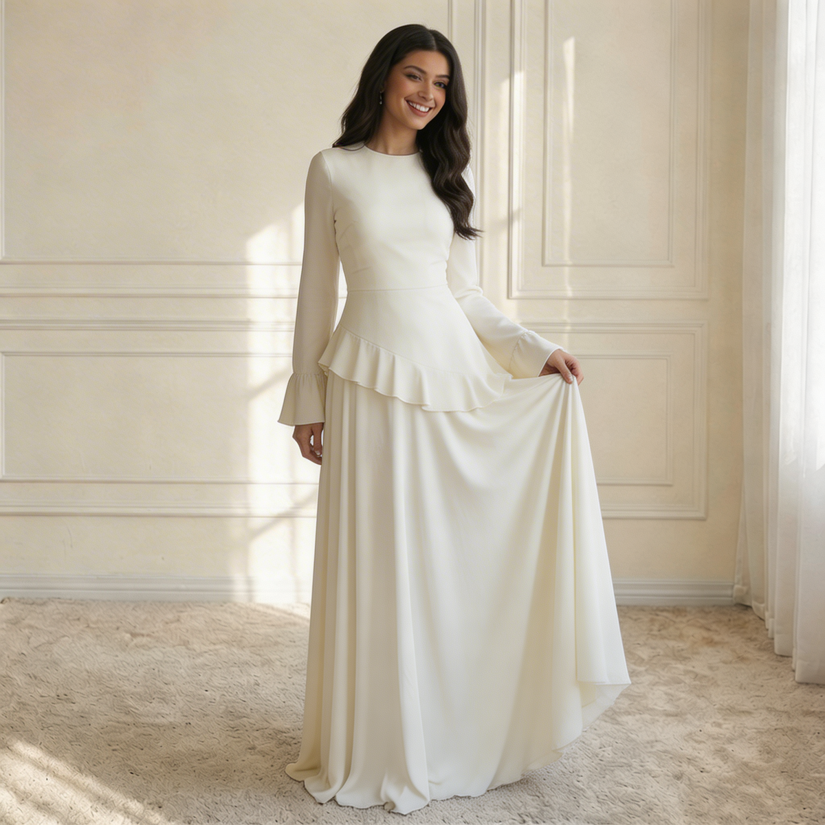 Women's Ruffle-Trim Flare-Sleeve Maxi Dress