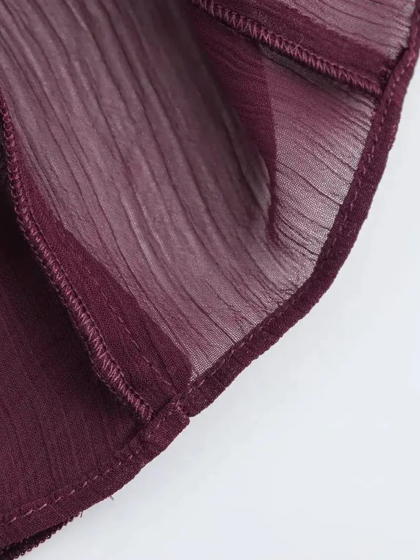 Women’s Ruffle Trim Sheer Button Front Blouse