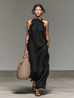 Women's Ruffled Halter-Neck Maxi Dress