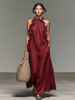 Women's Ruffled Halter-Neck Maxi Dress