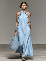 Women's Ruffled Halter-Neck Maxi Dress