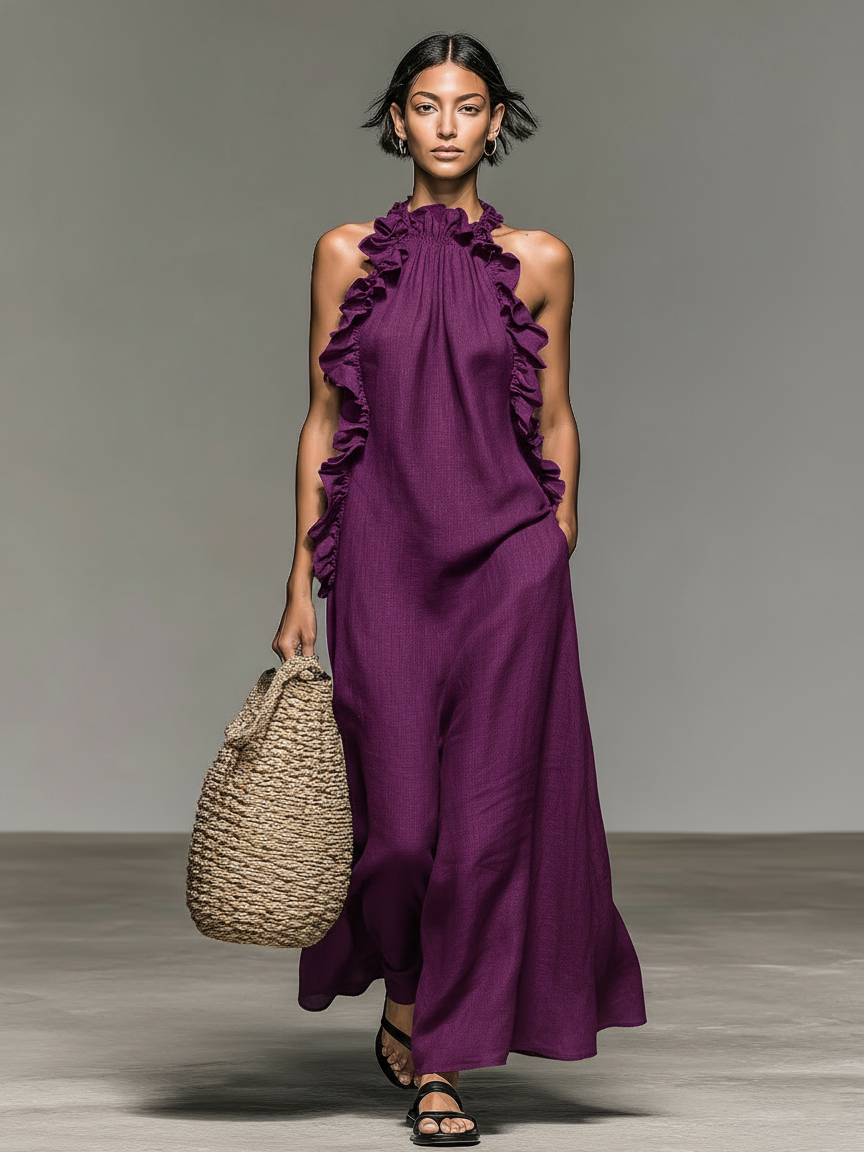 Women's Ruffled Halter-Neck Maxi Dress