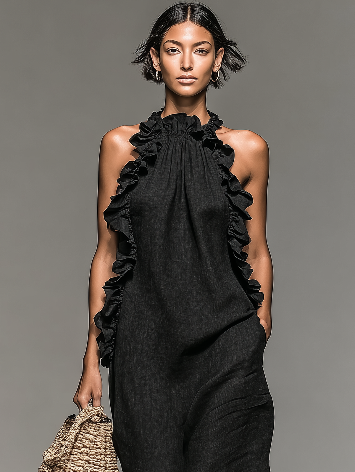 Women's Ruffled Halter-Neck Maxi Dress