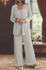 Women's Sequin Long-Sleeve Wide-Leg Three-Piece Suit Set