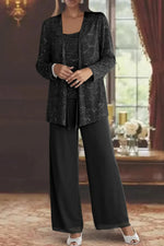 Women's Sequin Long-Sleeve Wide-Leg Three-Piece Suit Set