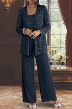 Women's Sequin Long-Sleeve Wide-Leg Three-Piece Suit Set
