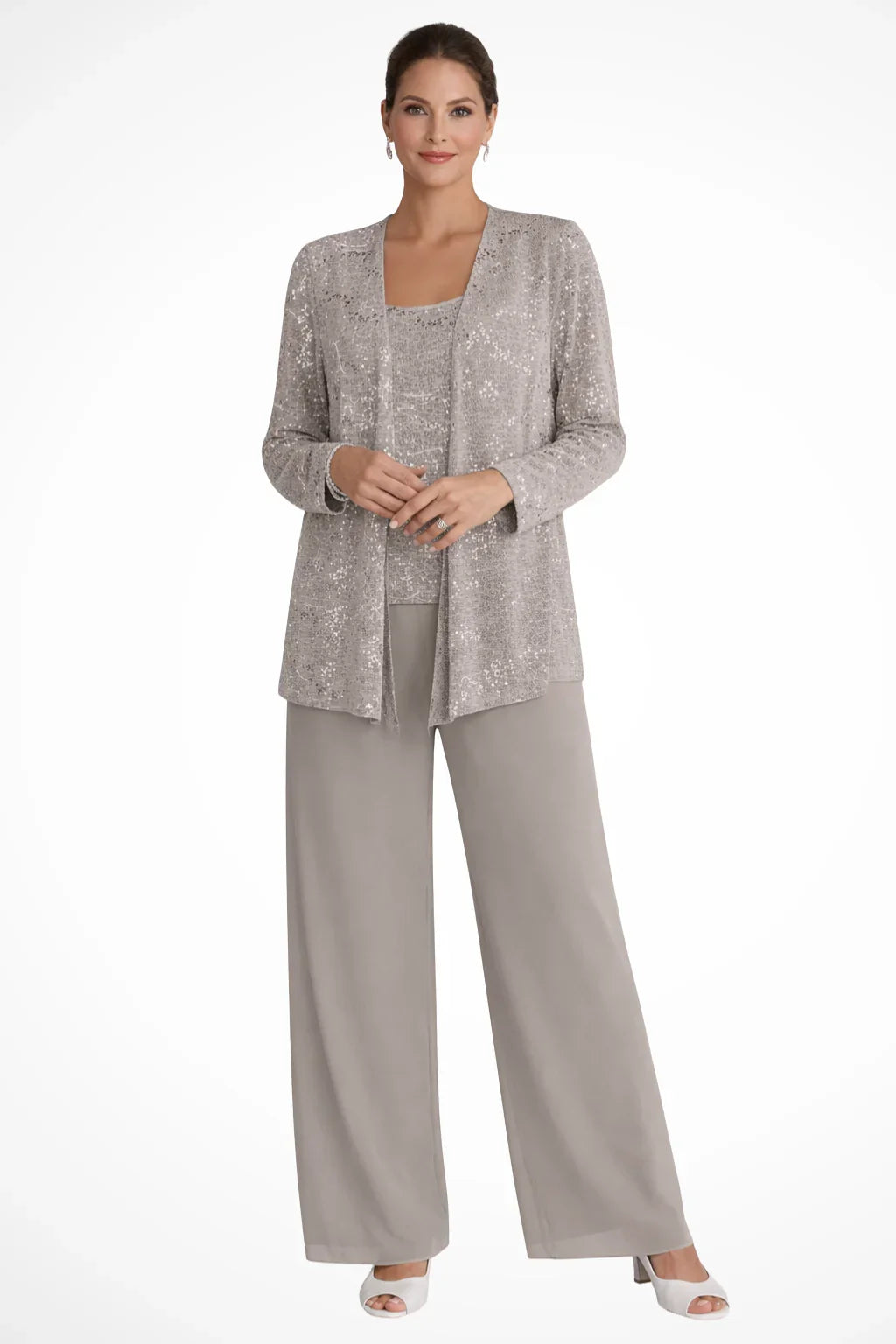 Women's Sequin Long-Sleeve Wide-Leg Three-Piece Suit Set