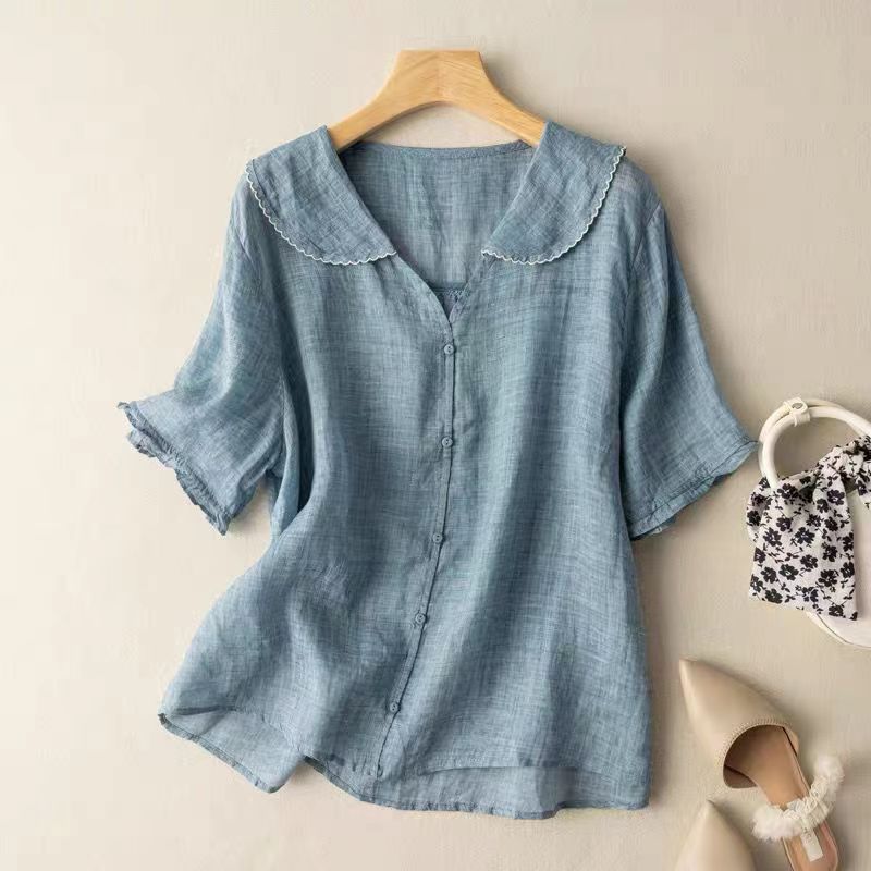 Women's Short Sleeve Button Up Blouse