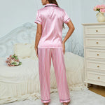 Women’s Short Sleeve Stripe Button Front 2 Piece Pajama Set